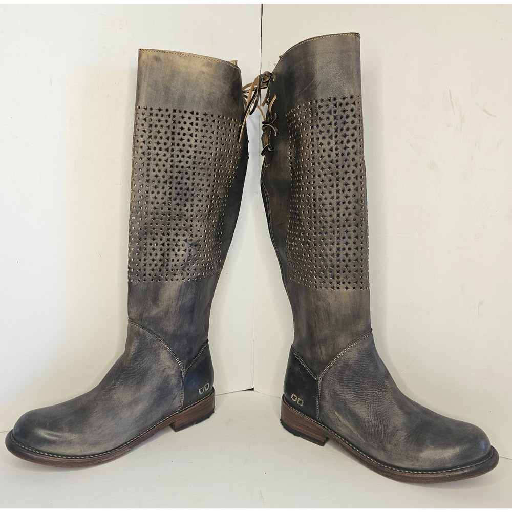 BED STU Cambridge Soft Leather Tall BOOTS Distressed Charcoal Steampunk … - Picture 2 of 11